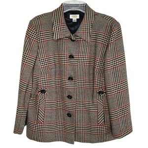 Talbots Wool Jacket Houndstooth Black Tan Plaid Windowpane Size 18W  Coat Blazer
